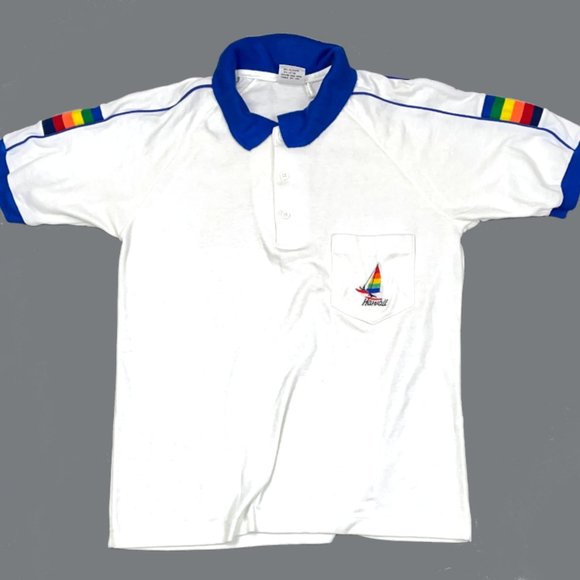 VTG 70s Hawaii Rainbow Stripe Polo Shirt Thin - Picture 1 of 5